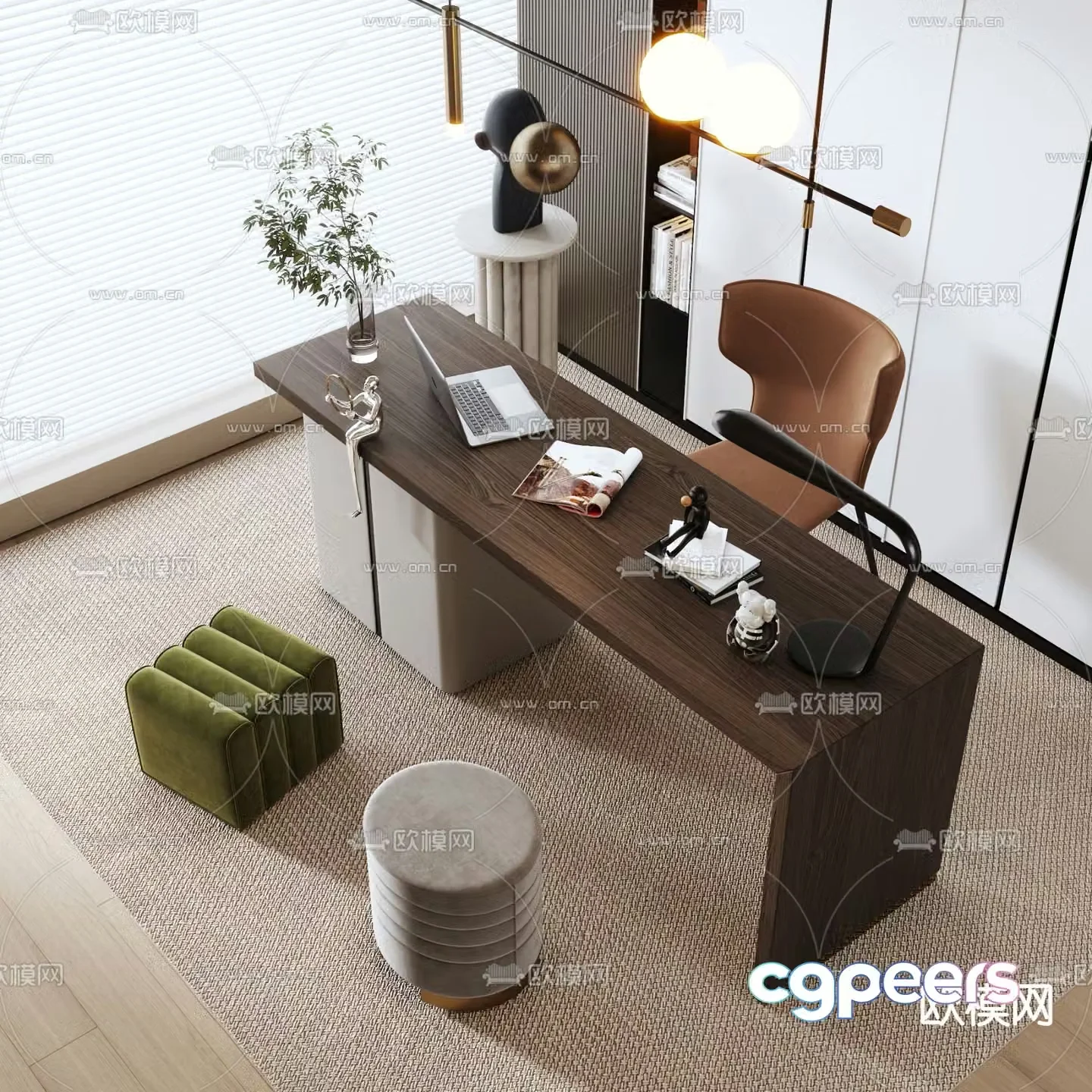 Modern office desk and chair pole computer desk and chair 3d model
