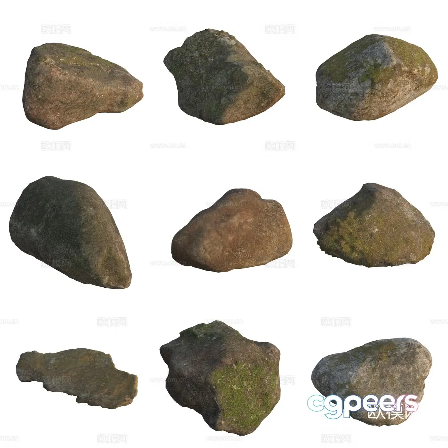 Moss Stone Boulder Rock 3D Model
