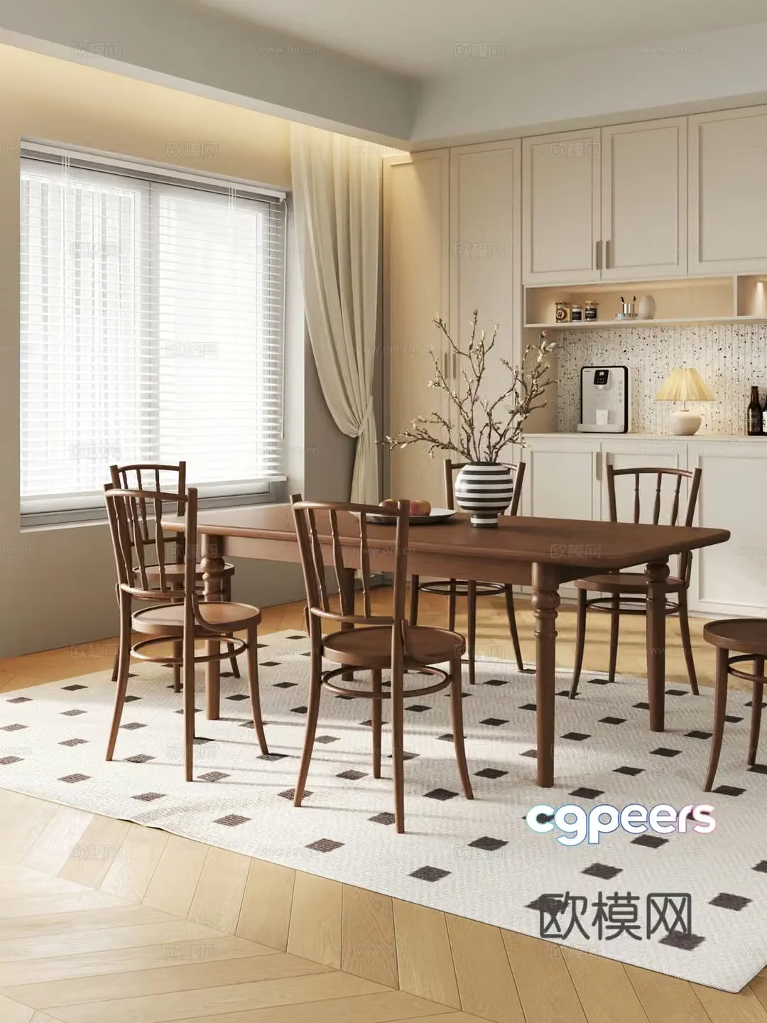 French medieval restaurant dining table wine cabinet 3d model