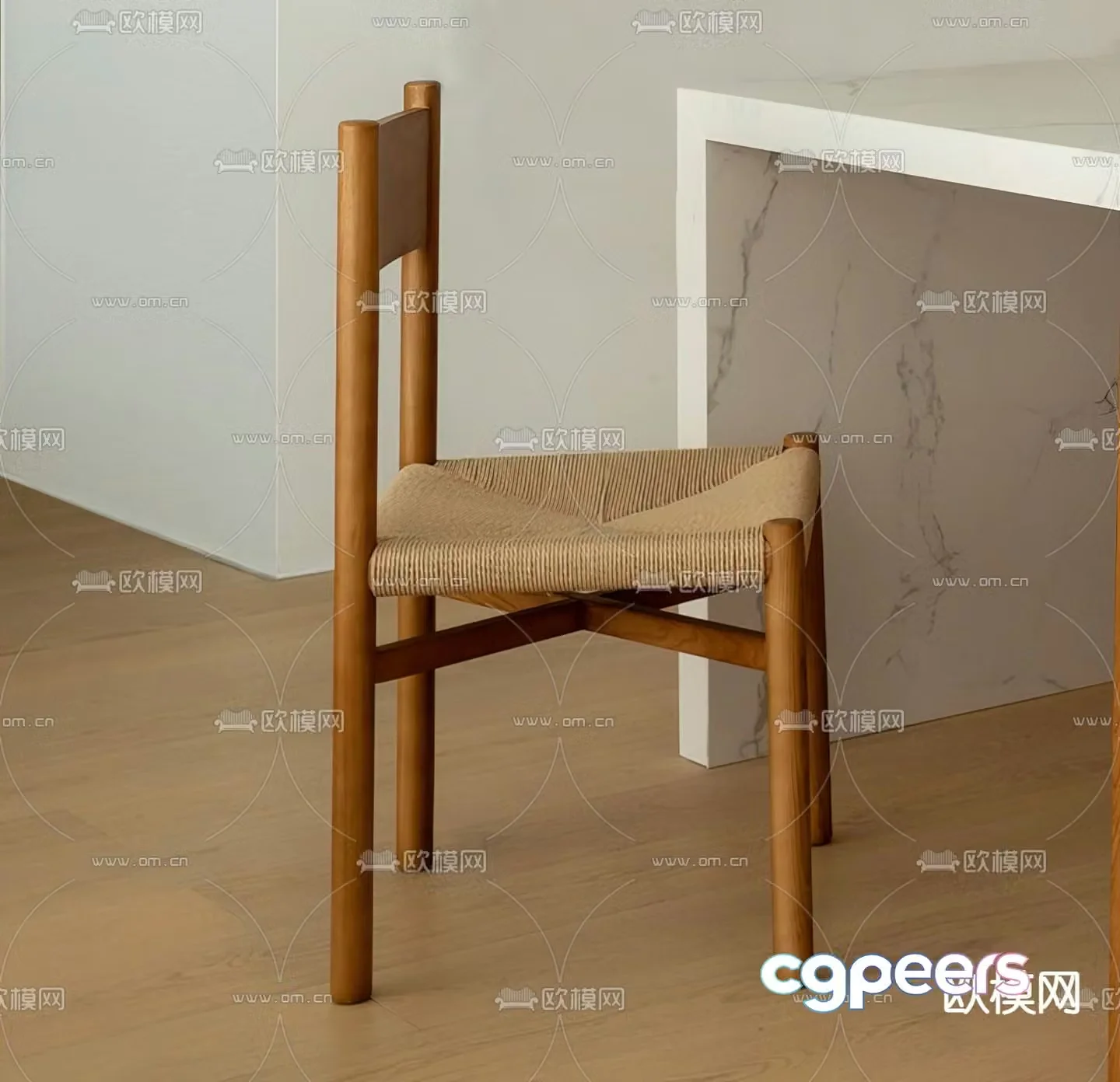 Nanuo solid wood dining chair single chair 3d model