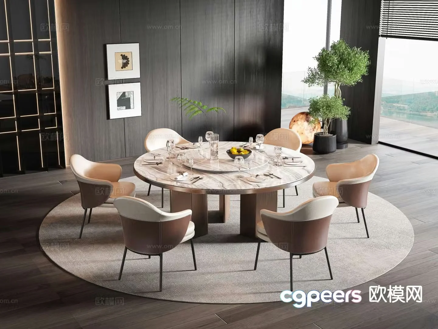 Italian dining table and chairs round dining table 3d model