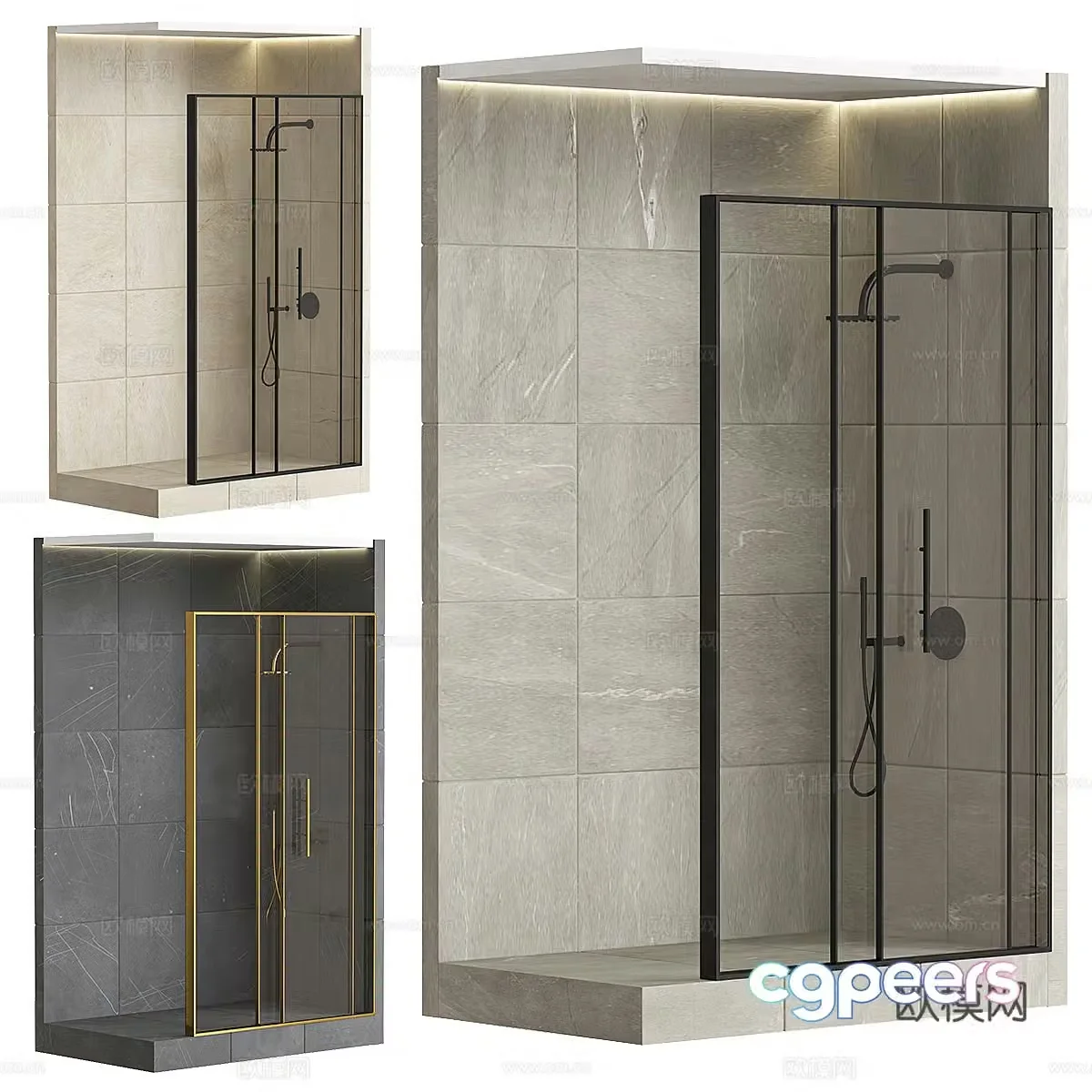 Modern shower room with partition 3d model