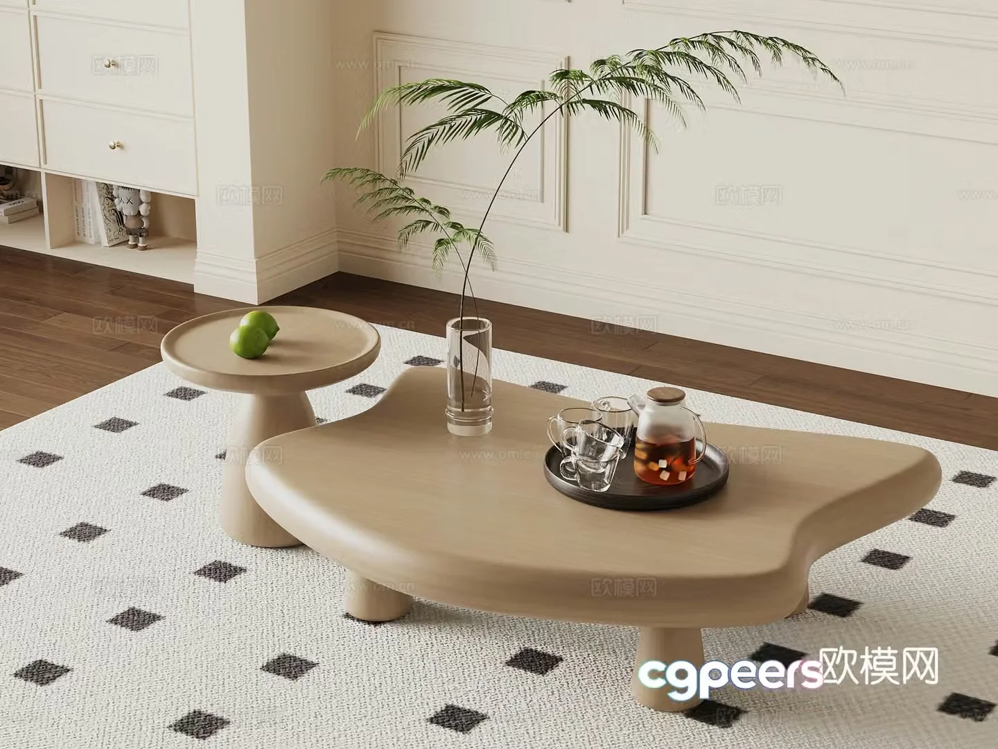 Modern cream style tea table combination tea table splicing tea table 3D model