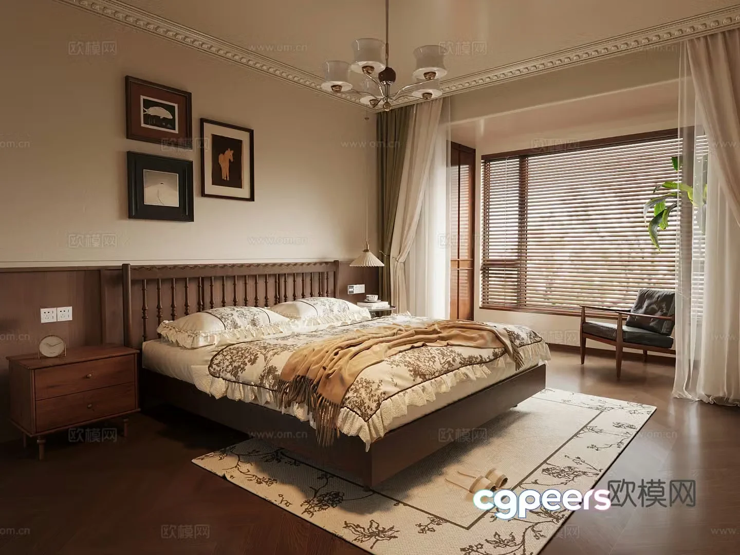 French bedroom medieval style bedroom double bed 3d model