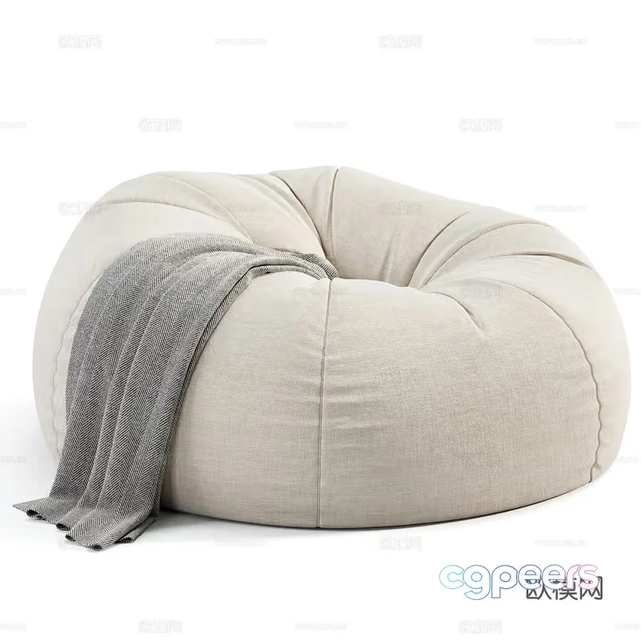A Round Beige Bean Bag Chair 3D Model – 12193 – VRAY Render