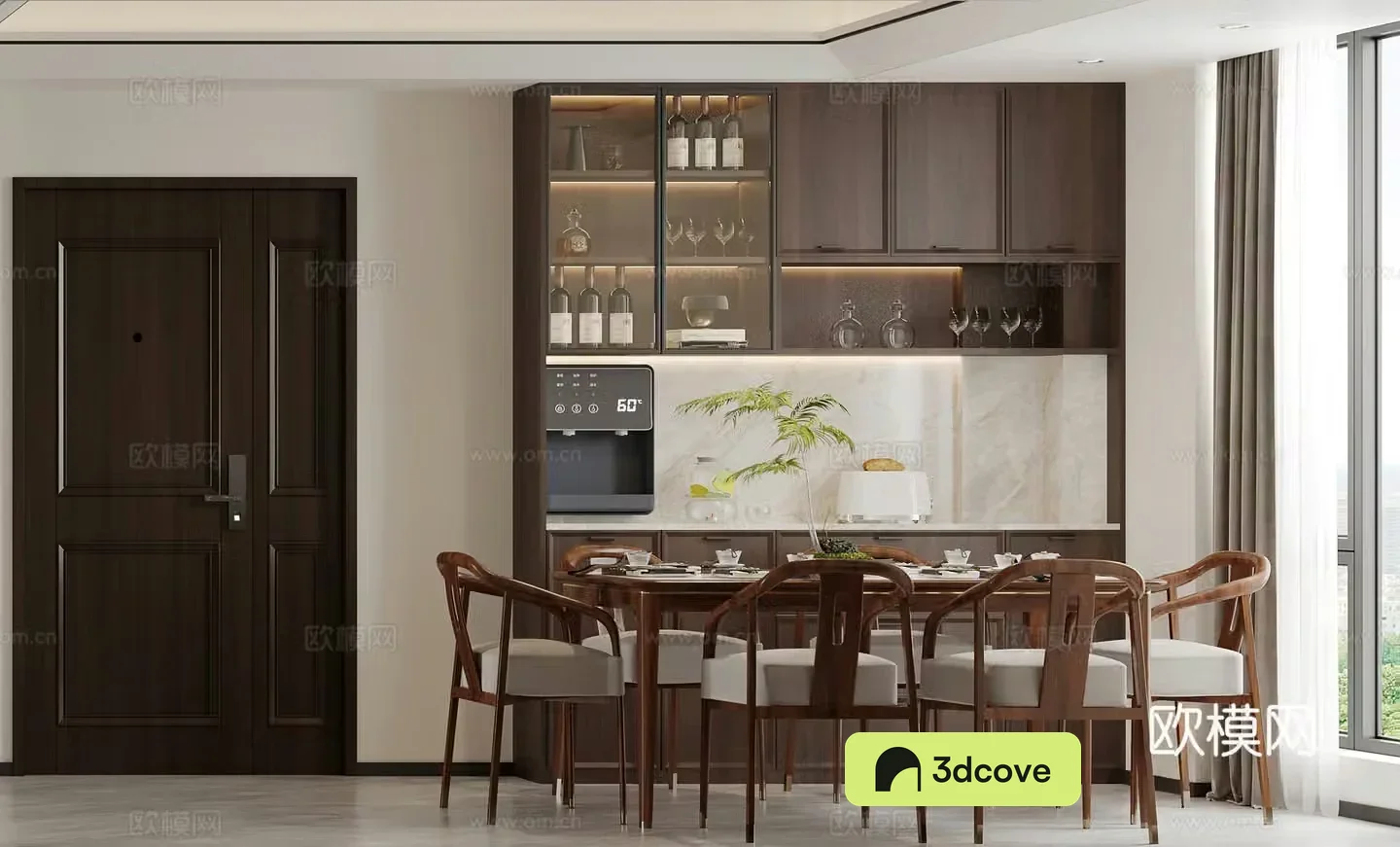 New Chinese restaurant Middle style restaurant Entrance door Direct drinker Line tube machine Living restaurant 3D model