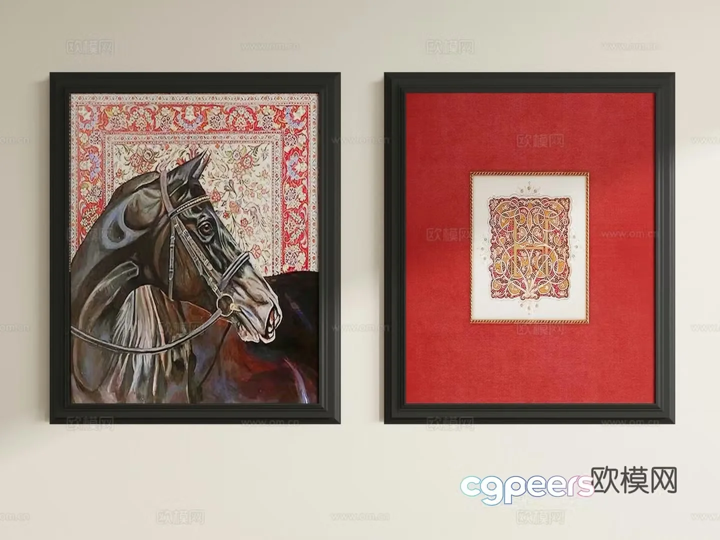 Middle-aged style horse painting decorative painting hanging painting 3d model