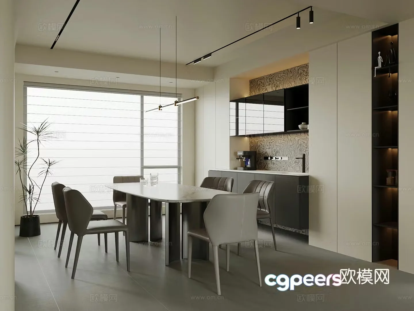 Modern restaurant dining table and chair wine cabinet 3d model