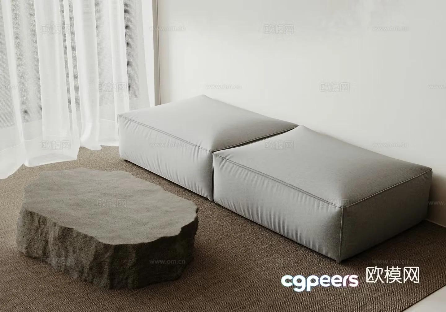 Modern double sofa coffee table 3d model