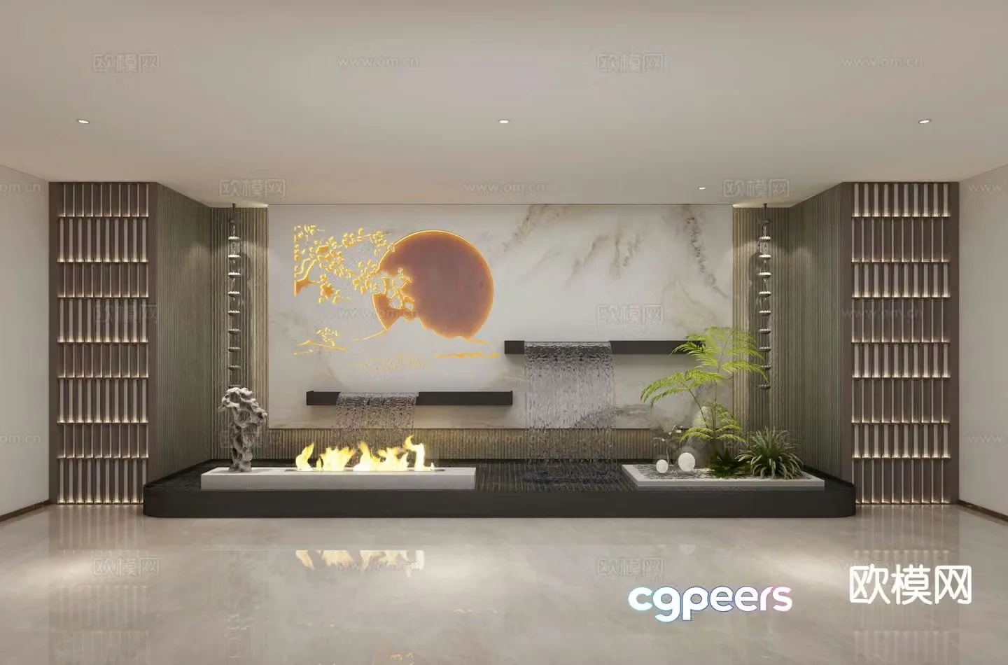 Modern fountain flowing water indoor sketch 3d model