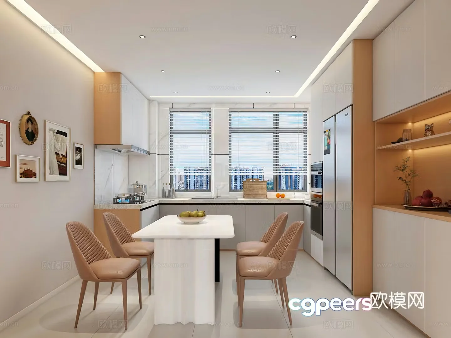 Modern restaurant Open kitchen Western kitchen Nordic restaurant Simple modern living restaurant Wine cabinet 3d model