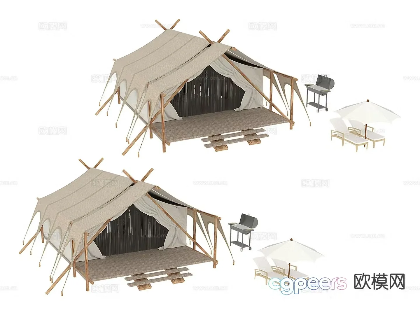Outboard equipment lounge chair outdoor tent 3D model