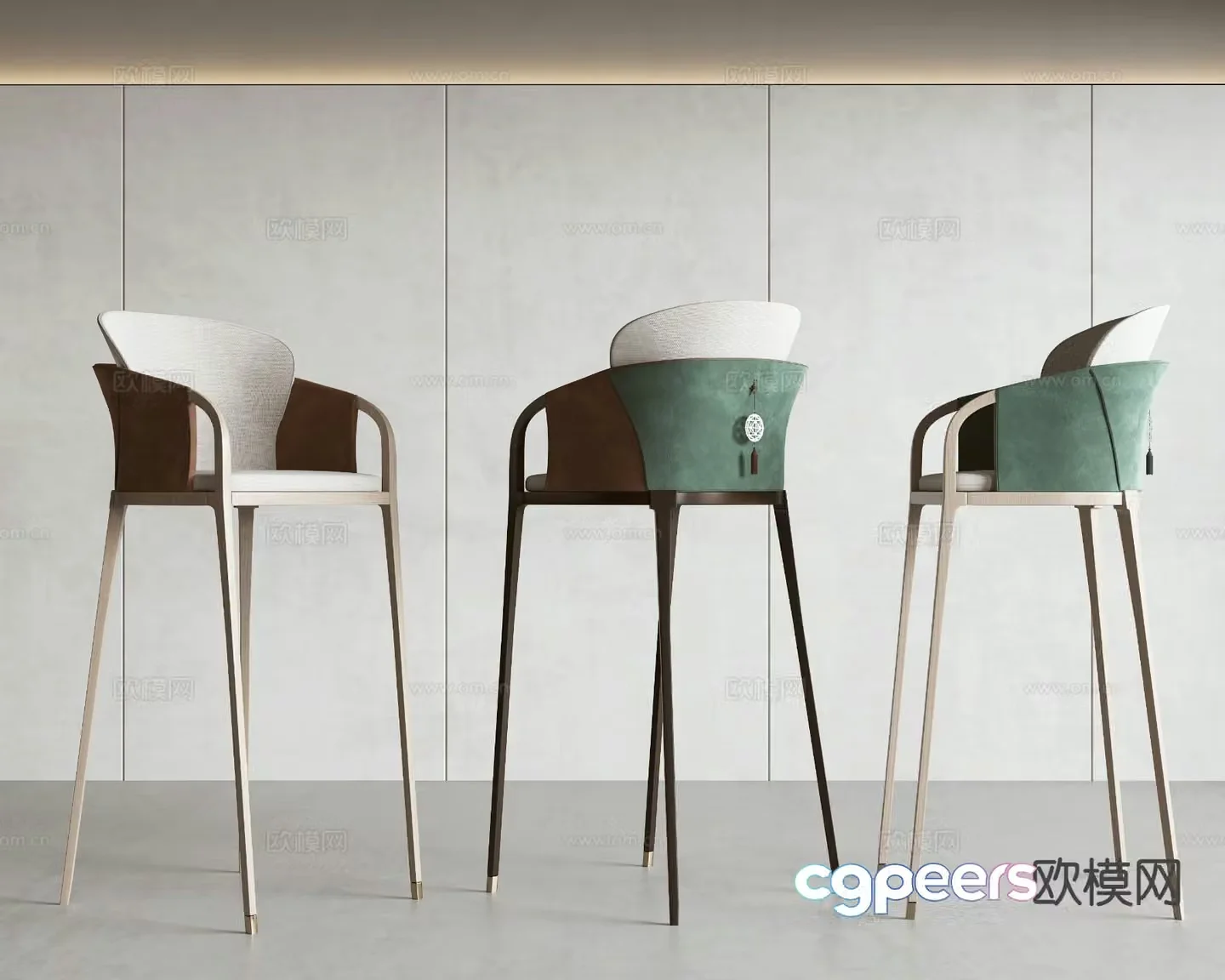 New Chinese Bar Stool Bar Stool High Stool 3D Model