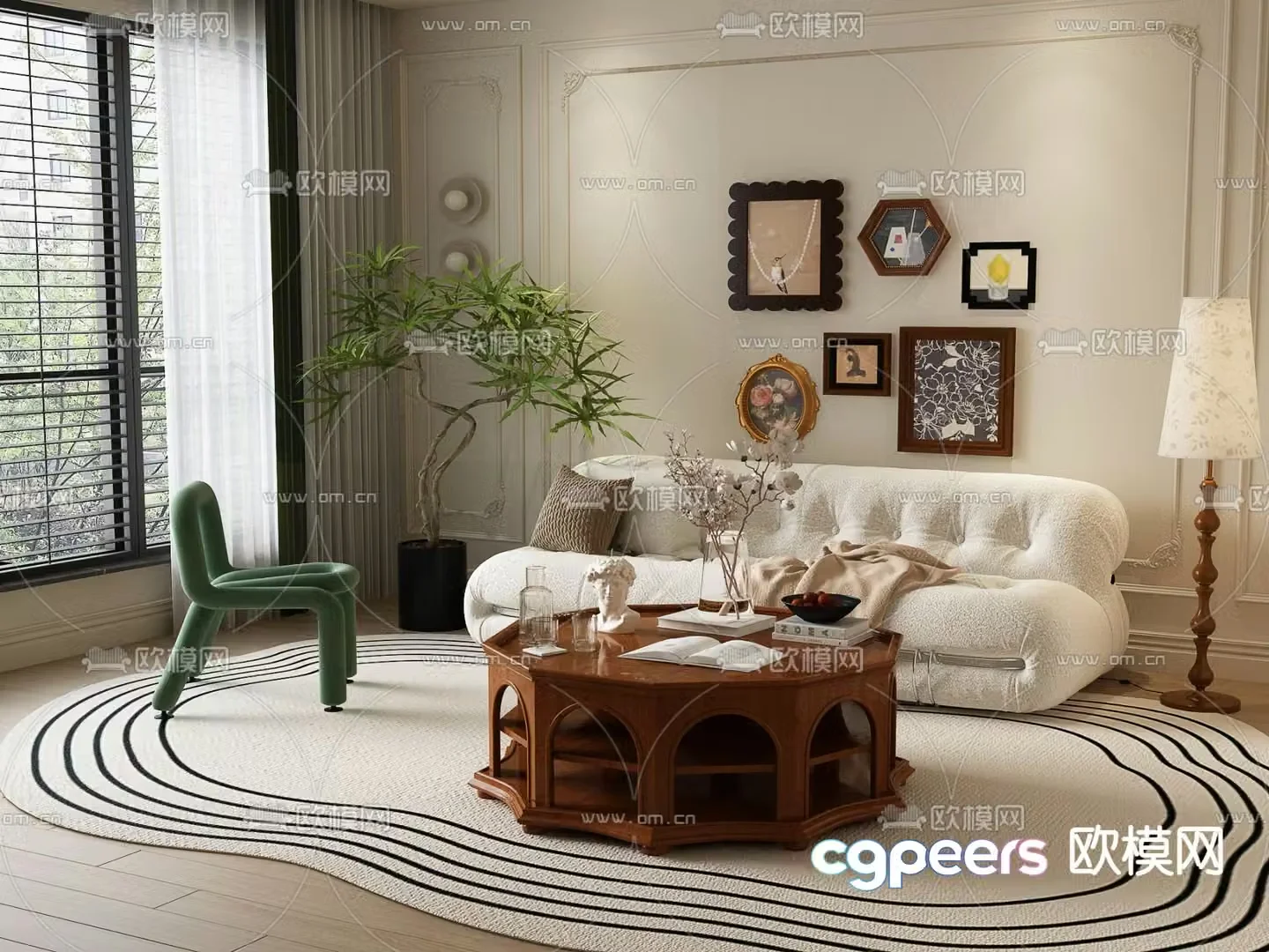 French sofa coffee table leisure sofa 3d model