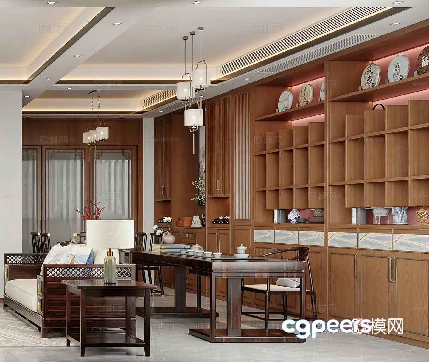 New Chinese style tea room tea table tea house tea cabinet tea table office study calligraphy room 3d model