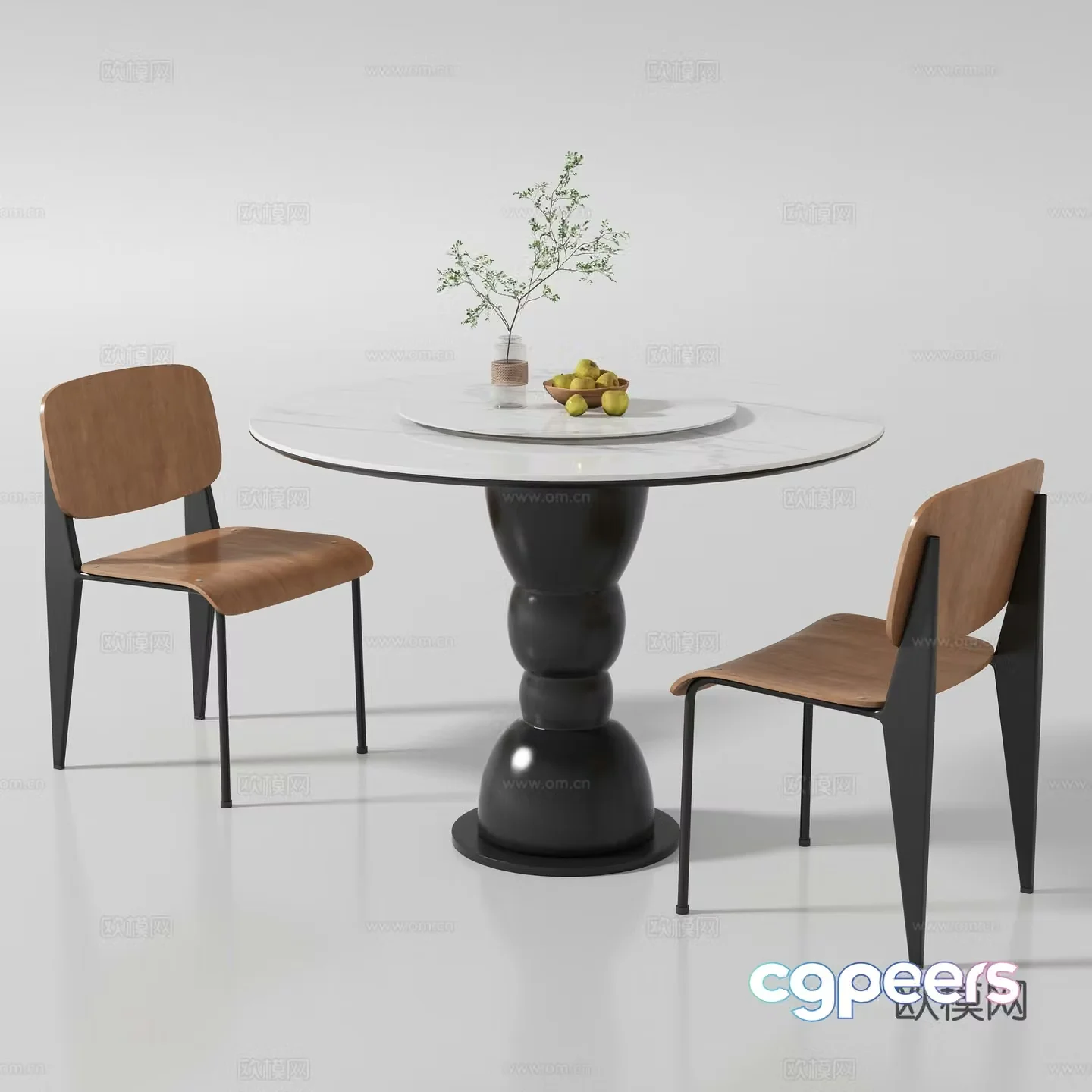 Modern medieval dining table and chair 3D model