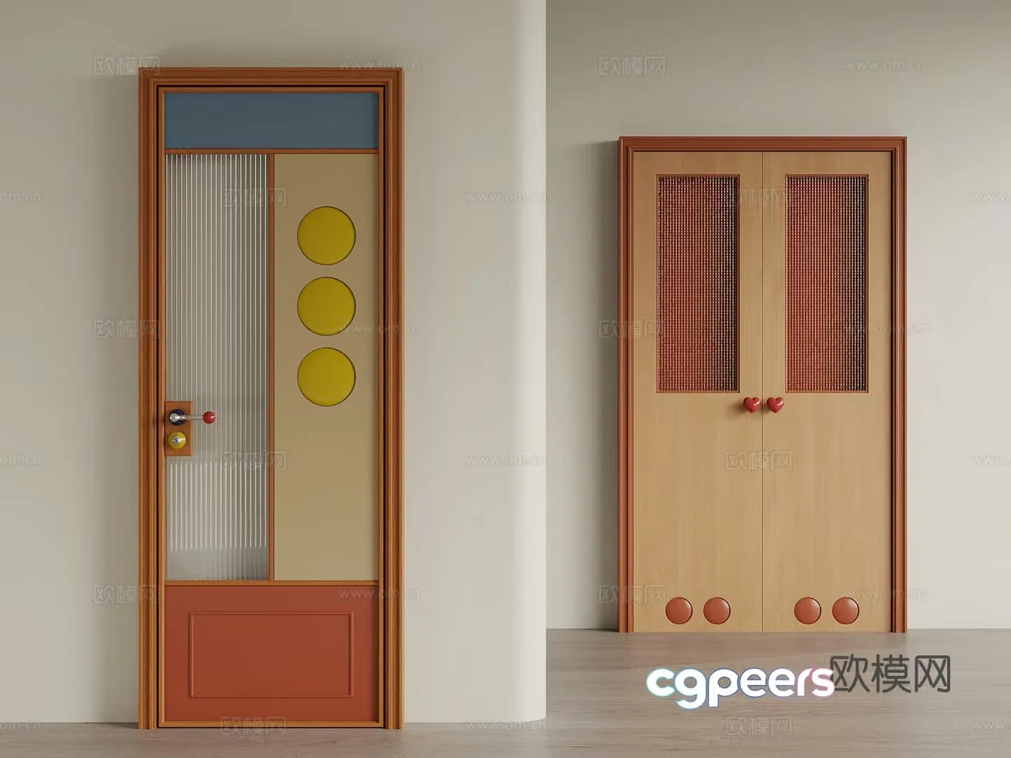 Modern single-open door Memphis single-open door Swing door Cartoon door 3D model