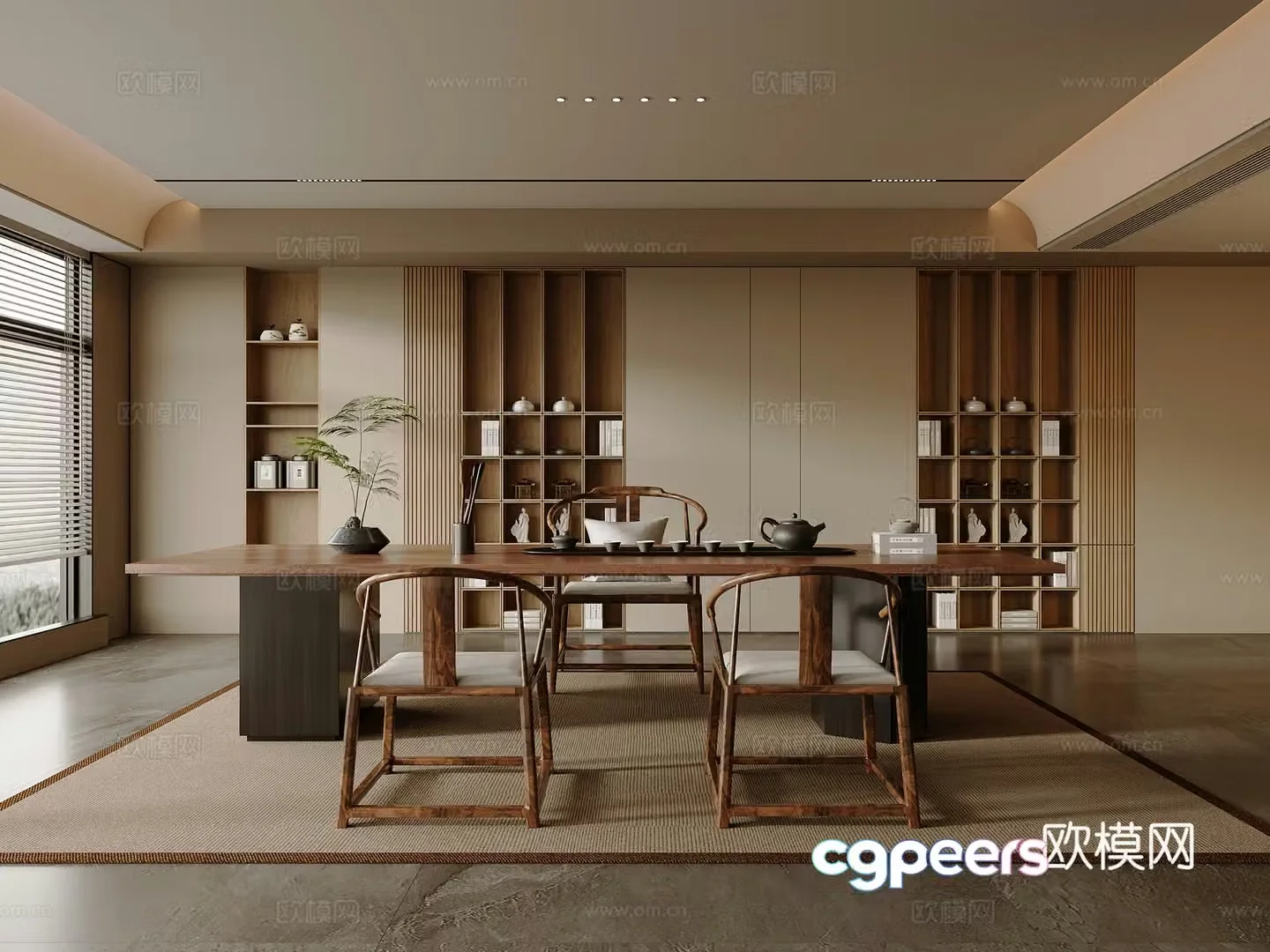 Solid wood tea table and chair combination large table and tea table tea set supplies decorative tea cabinet solid wood single chair 3D model