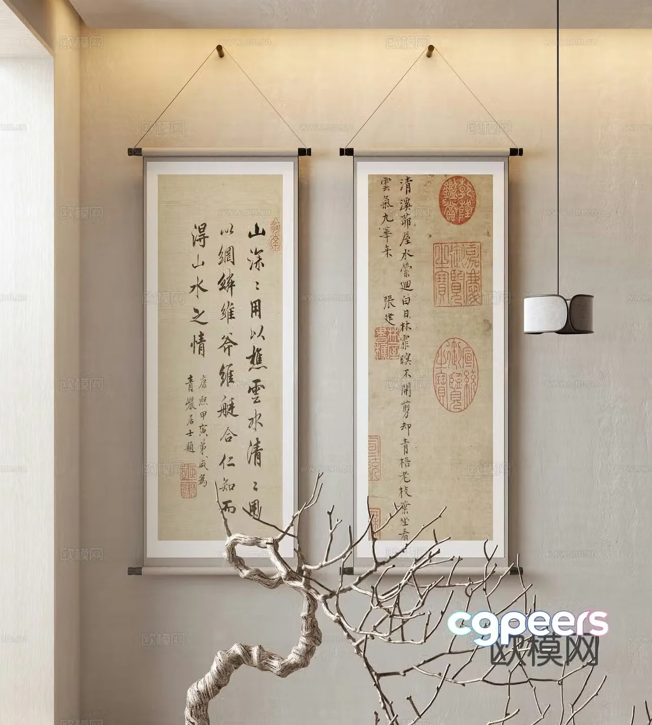 Chinese hanging paintings calligraphy and calligraphy exhibition traditional Chinese painting brush calligraphy scroll 3D model