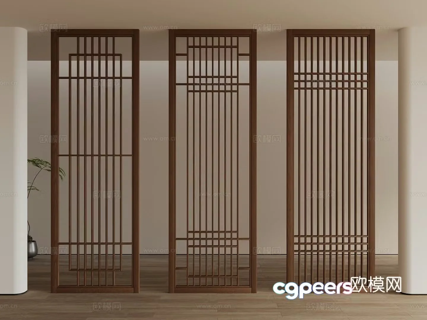 New Chinese style partition screen grid wooden partition 3d model