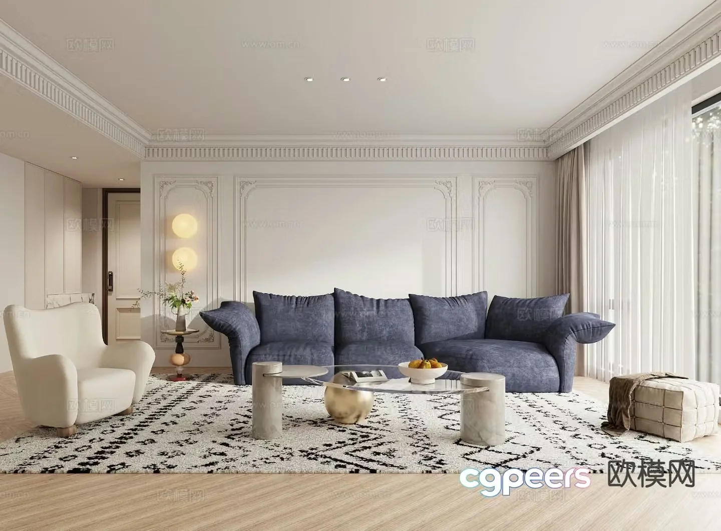Cream style living room 3d model