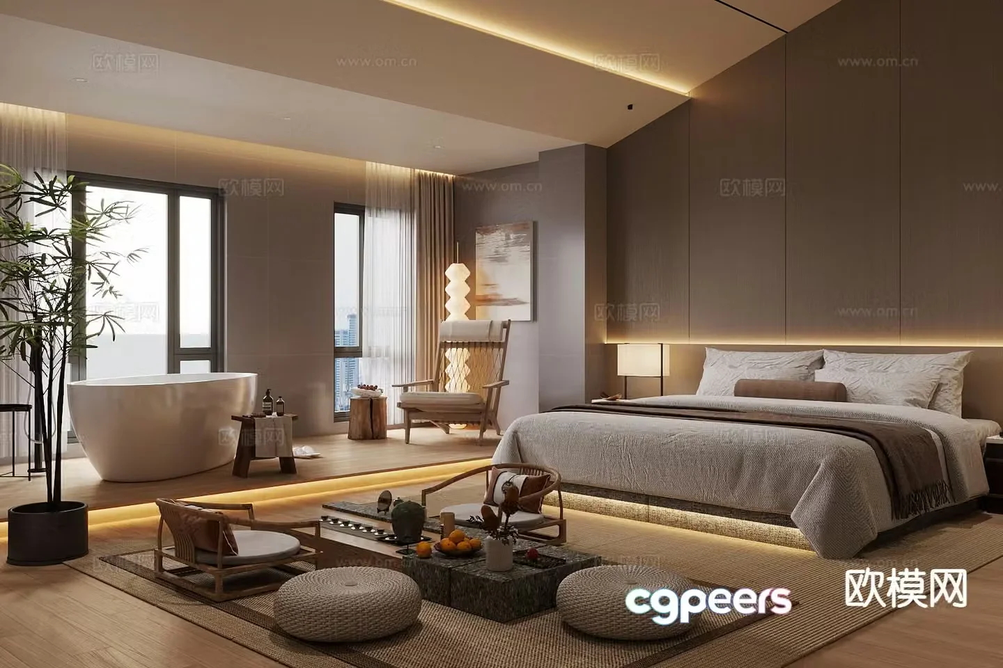 Modern hotel room Hotel big bed room 3d model
