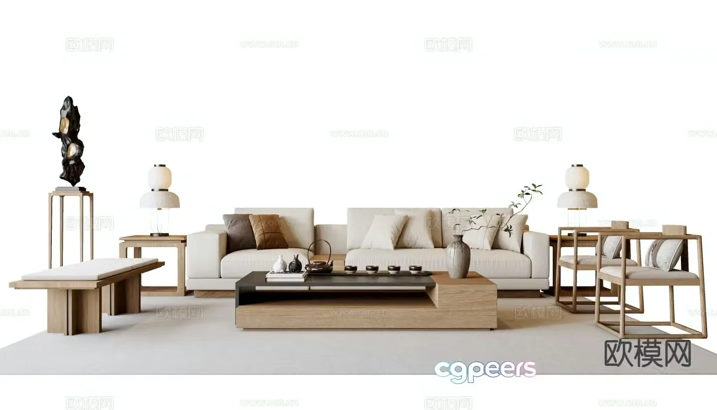 New Chinese style modular sofa 3d model
