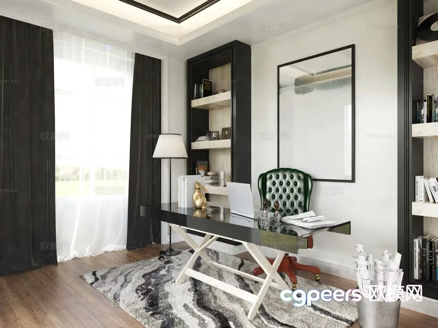 Modern study room 3d model