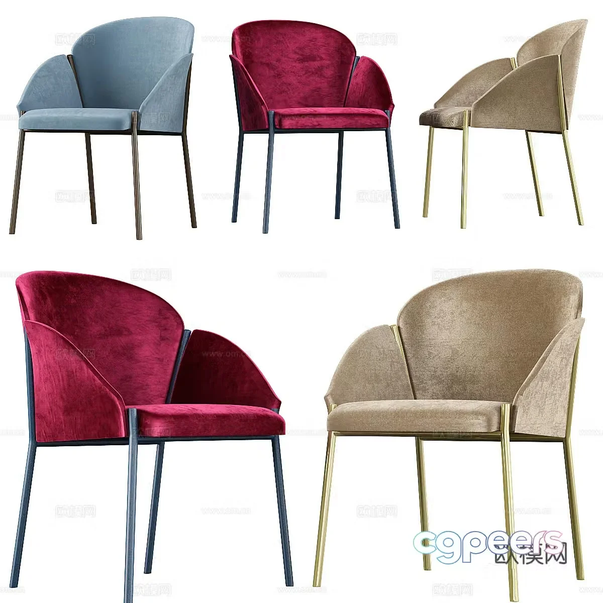 Modern Italian light luxury fabric single chair 3D model