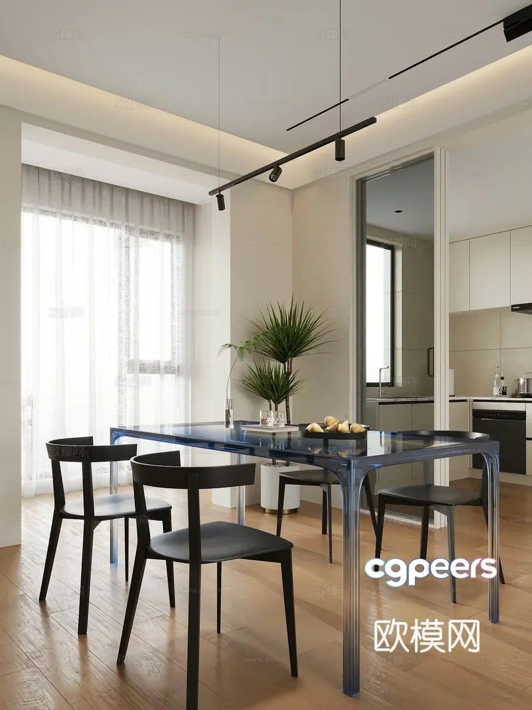 Modern dining table and chairs Restaurant 3D model