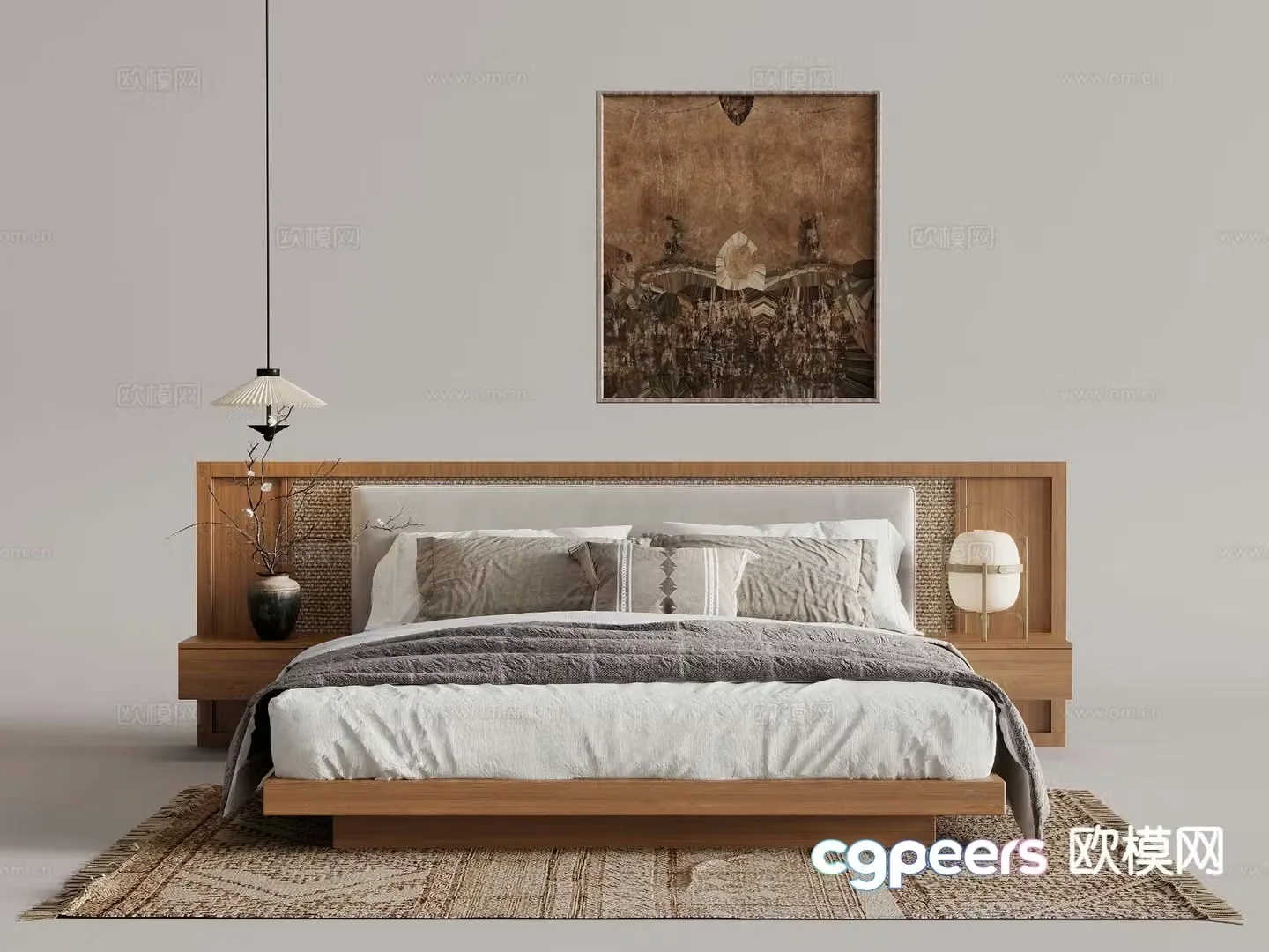 Medieval style double bed bed screen wall skirt 3D model