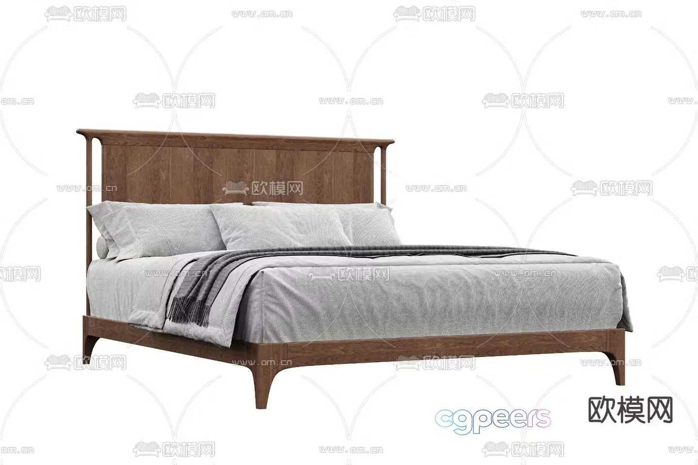 New Chinese solid wood bed double bed 3d model