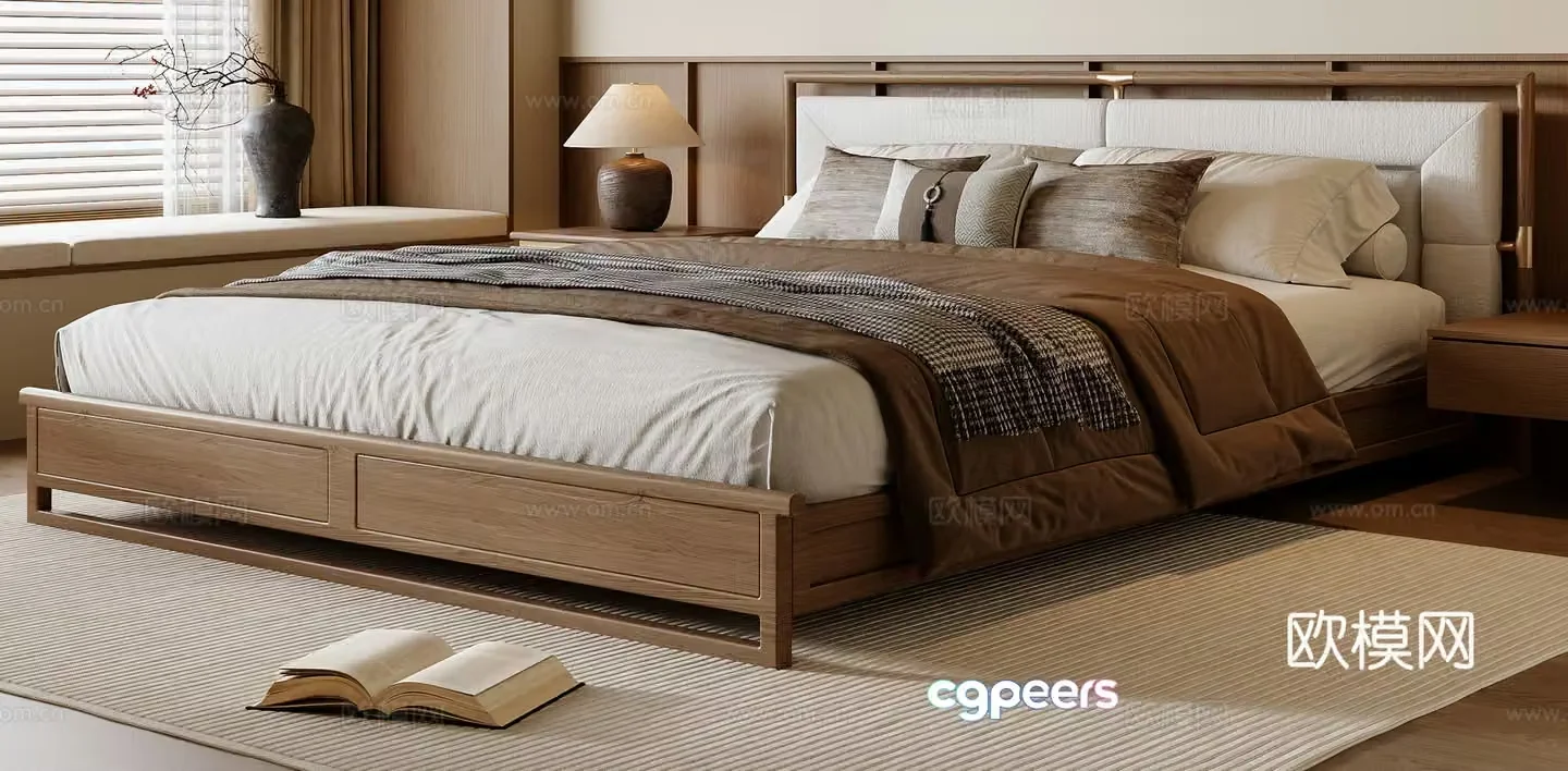 New Chinese style double bed 3d model