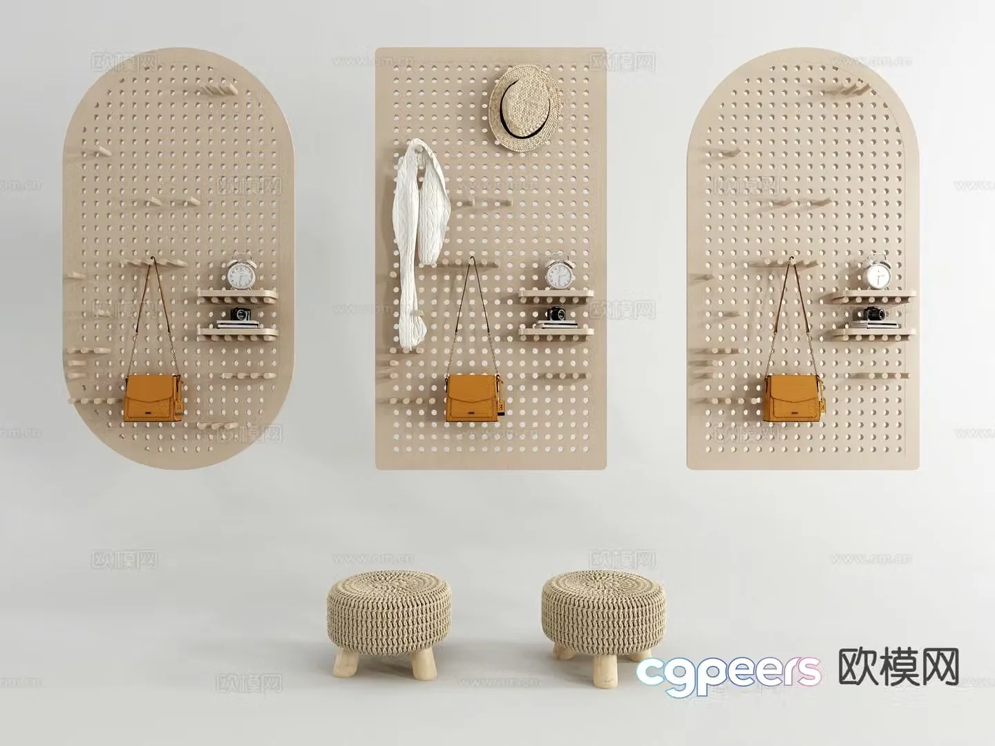 Modern perforated board wall decorative board coat hook 3D model