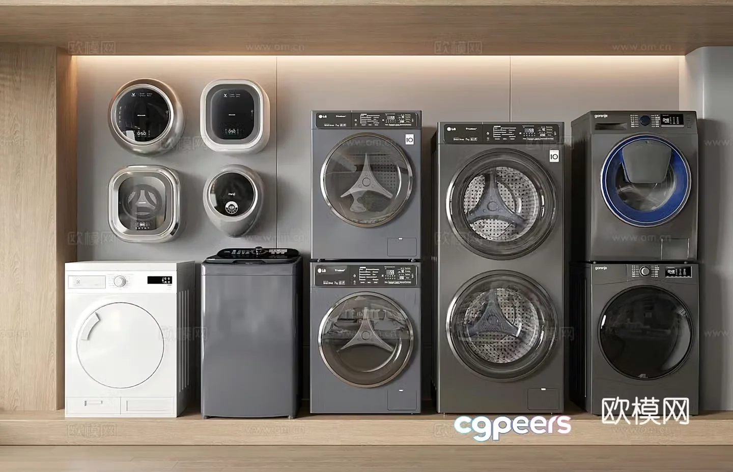 Modern washing machine upper cover washing machine wall-mounted washing machine washing and drying machine fully automatic rolling 3D model