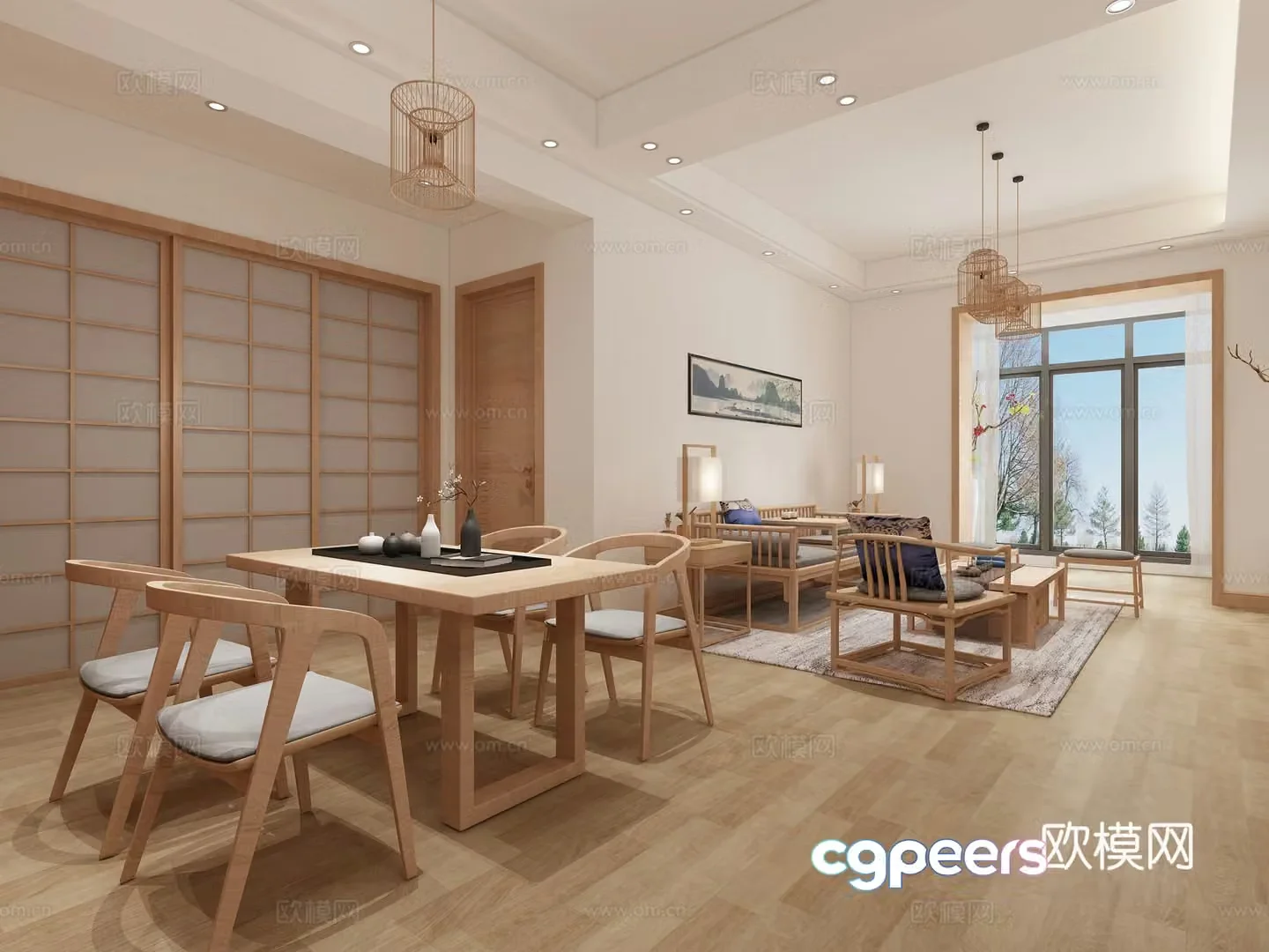 New Chinese Zen Living and Restaurant New Chinese 3D Model