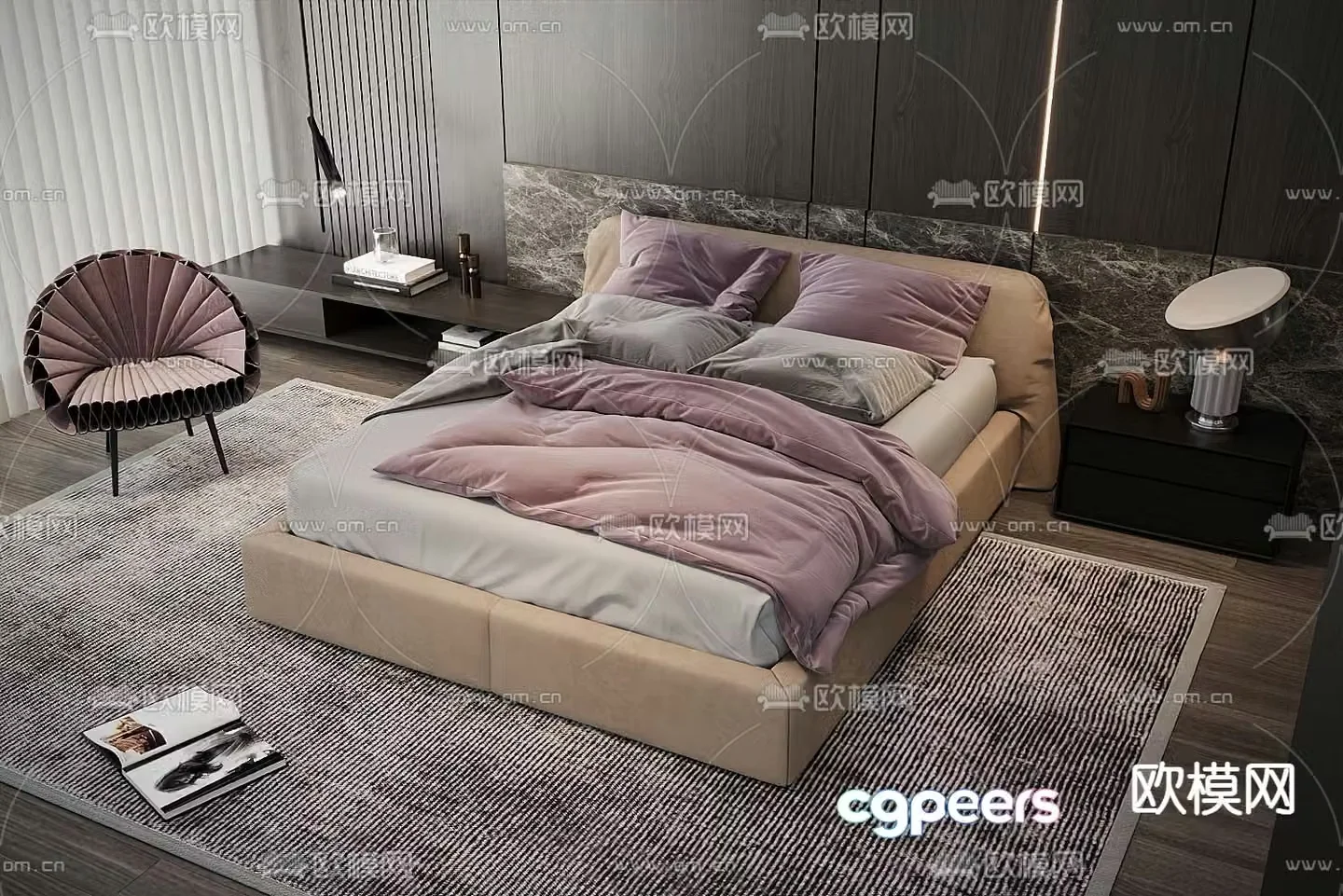 Modern double bed leather bed 3d model
