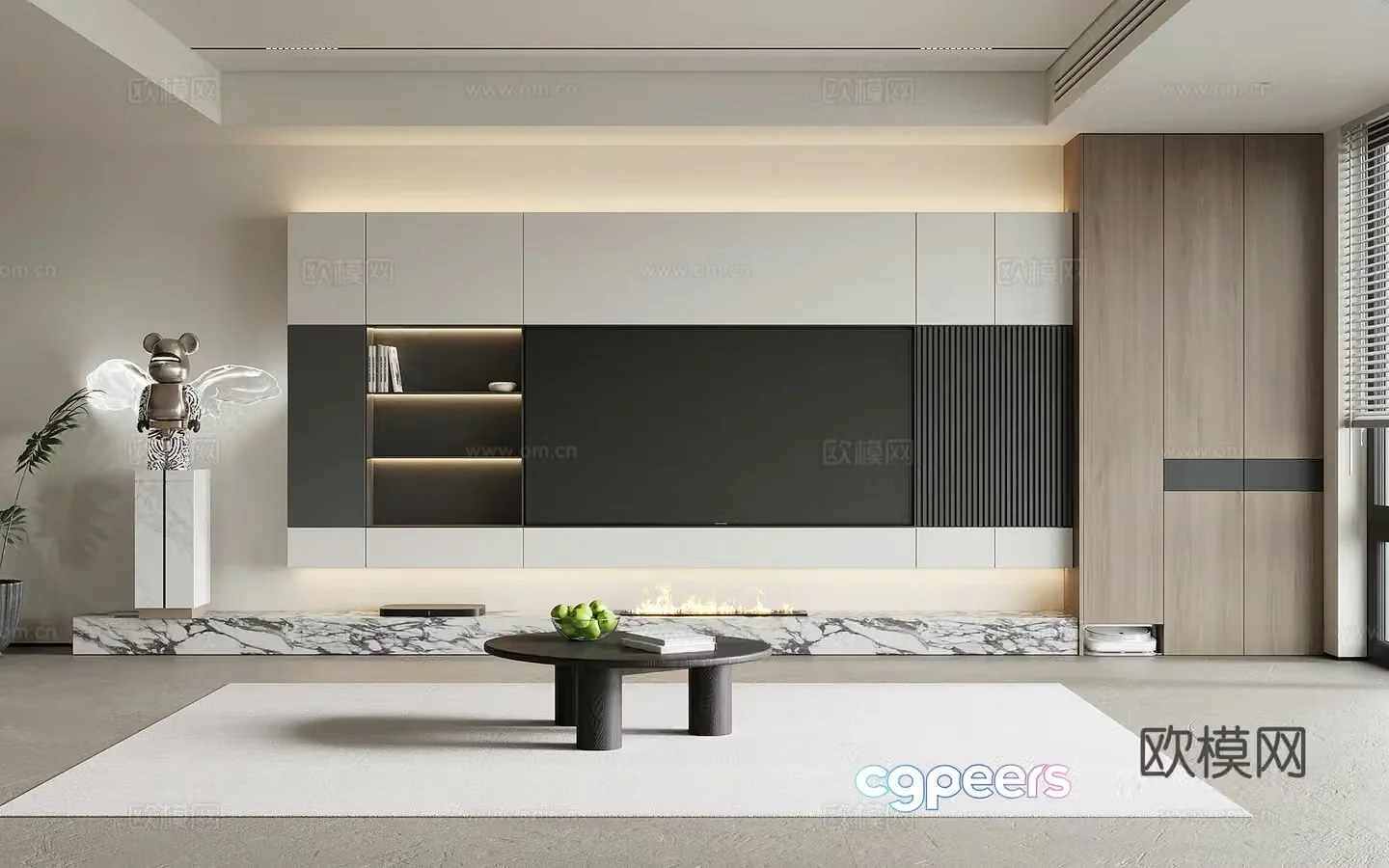 Living room Modern minimalist living room TV background wall TV cabinet sculpture decorative ornaments 3d model