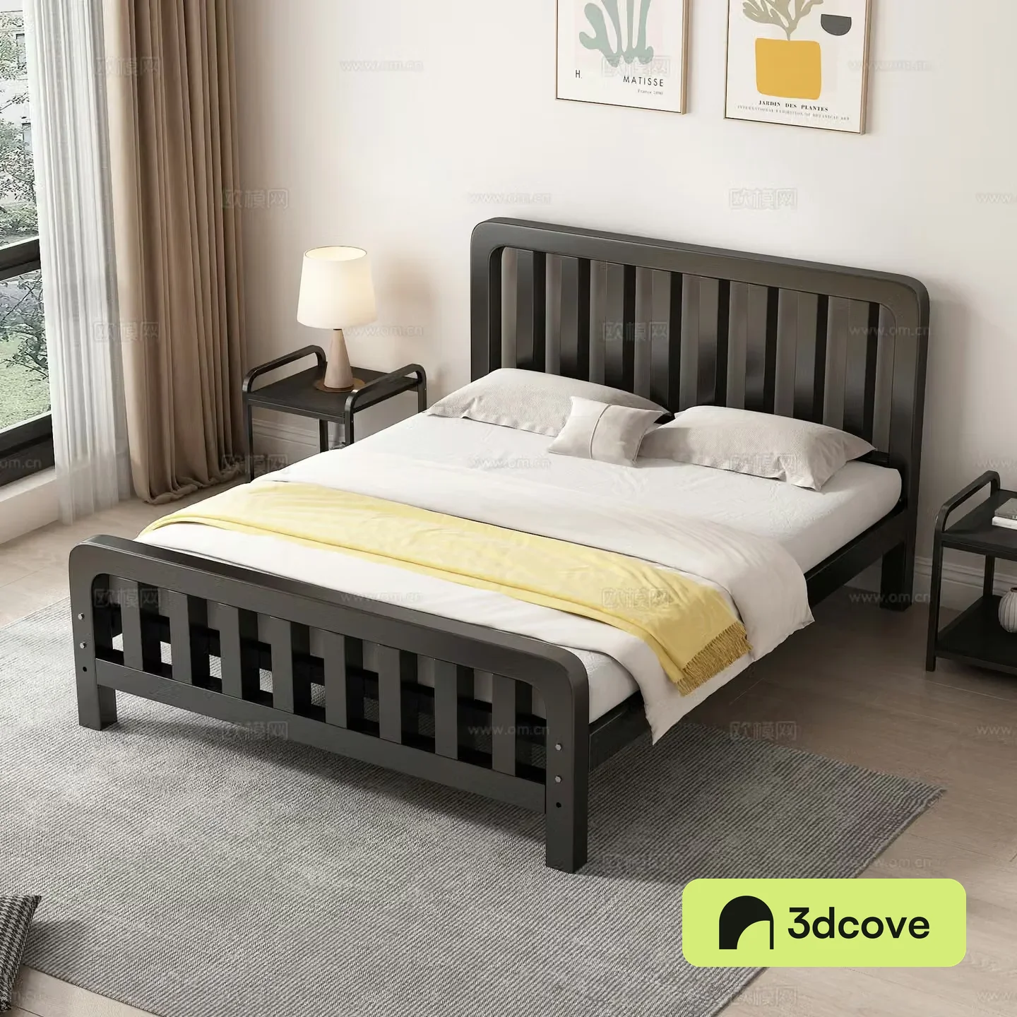 Nordic wrought iron double bed nightstand decorative painting master bedroom bedding table lamp