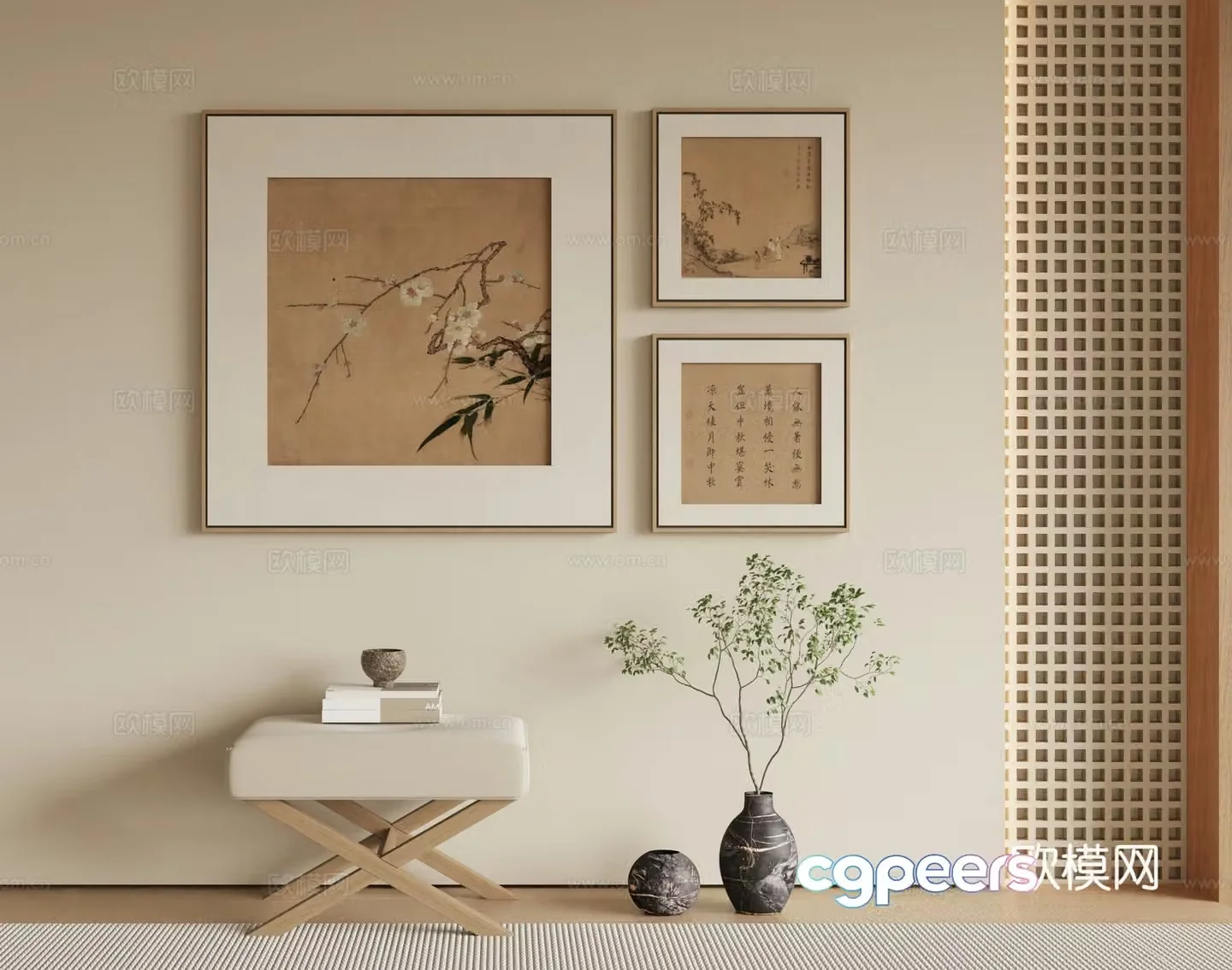 New Chinese style ink hanging painting decorative painting 3D model
