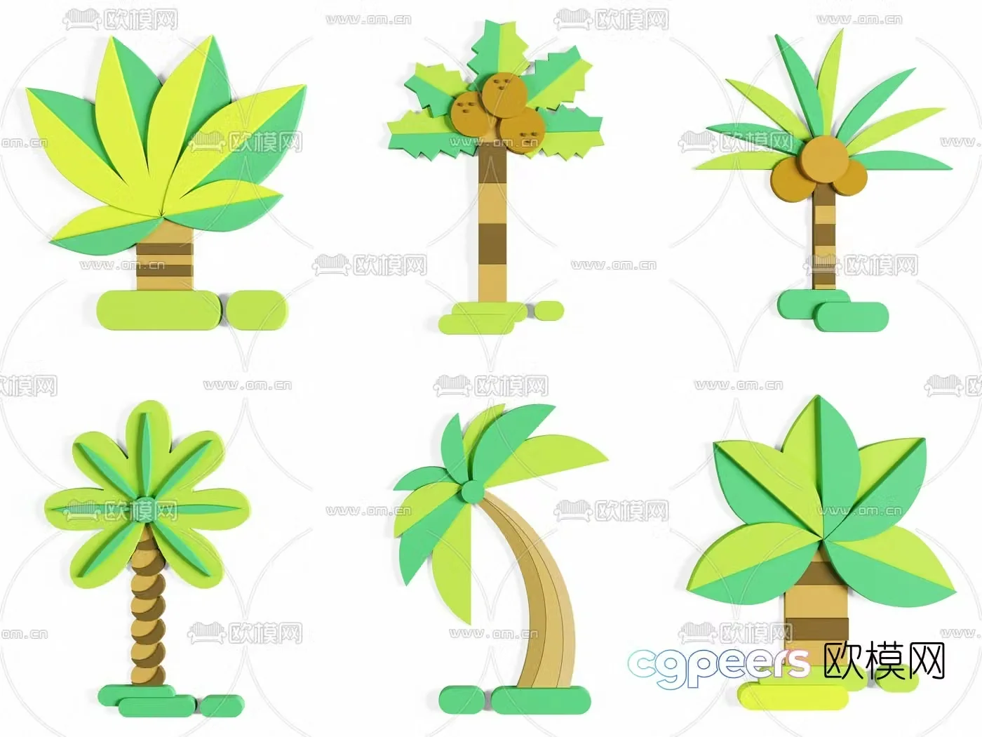 Modern coconut tree cartoon wall decoration 3d model