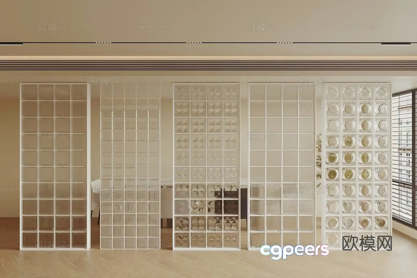 Modern glass partition Glass brick partition Glass screen 3d model