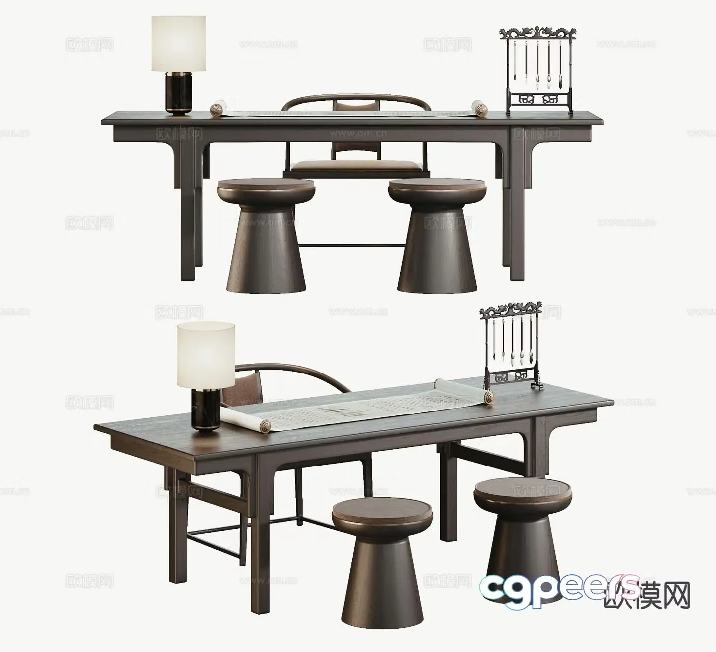 New Chinese tea table and chairs 3d model