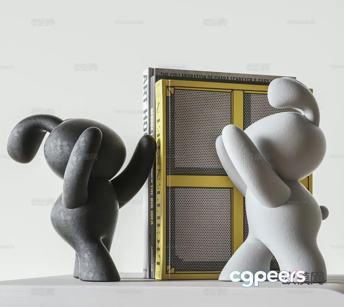 Cream style rabbit sculpture bookend 3d model