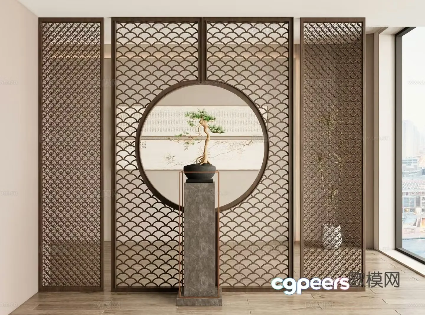 New Chinese style screen decorative screen entrance screen 3D model