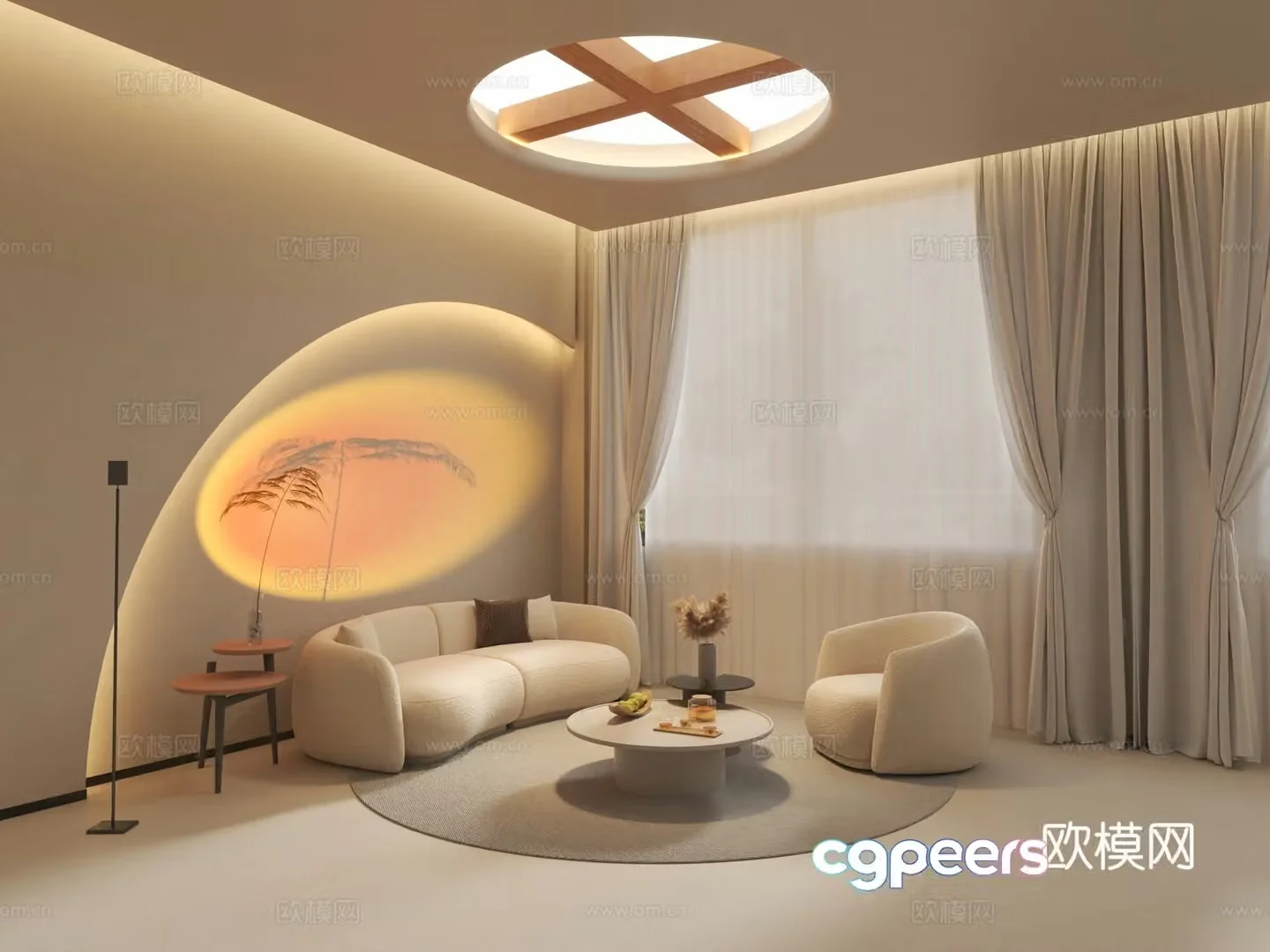 Modern beauty salon rest area sunset light 3D model 3D model