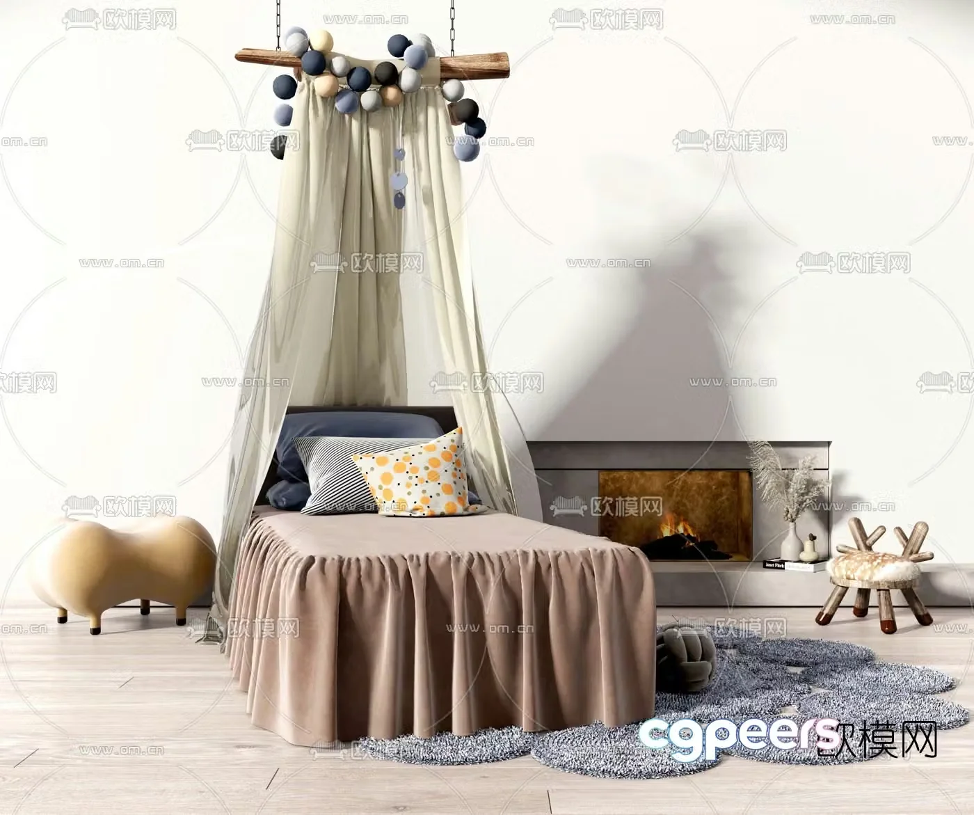Modern children’s bed princess bed 3d model