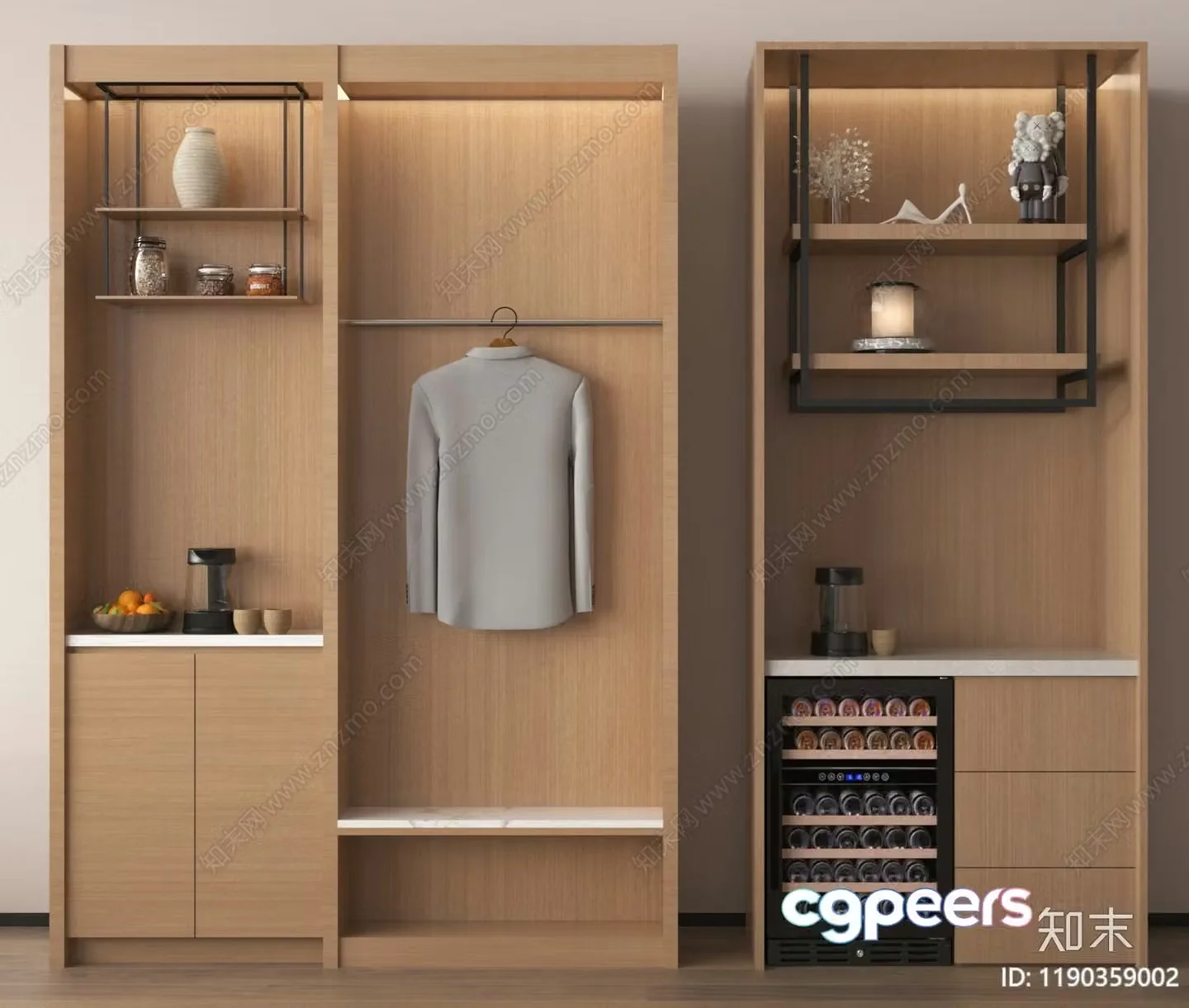 Modern Wooden Shelving Unit 3D Model – 1231 – VRAY Render
