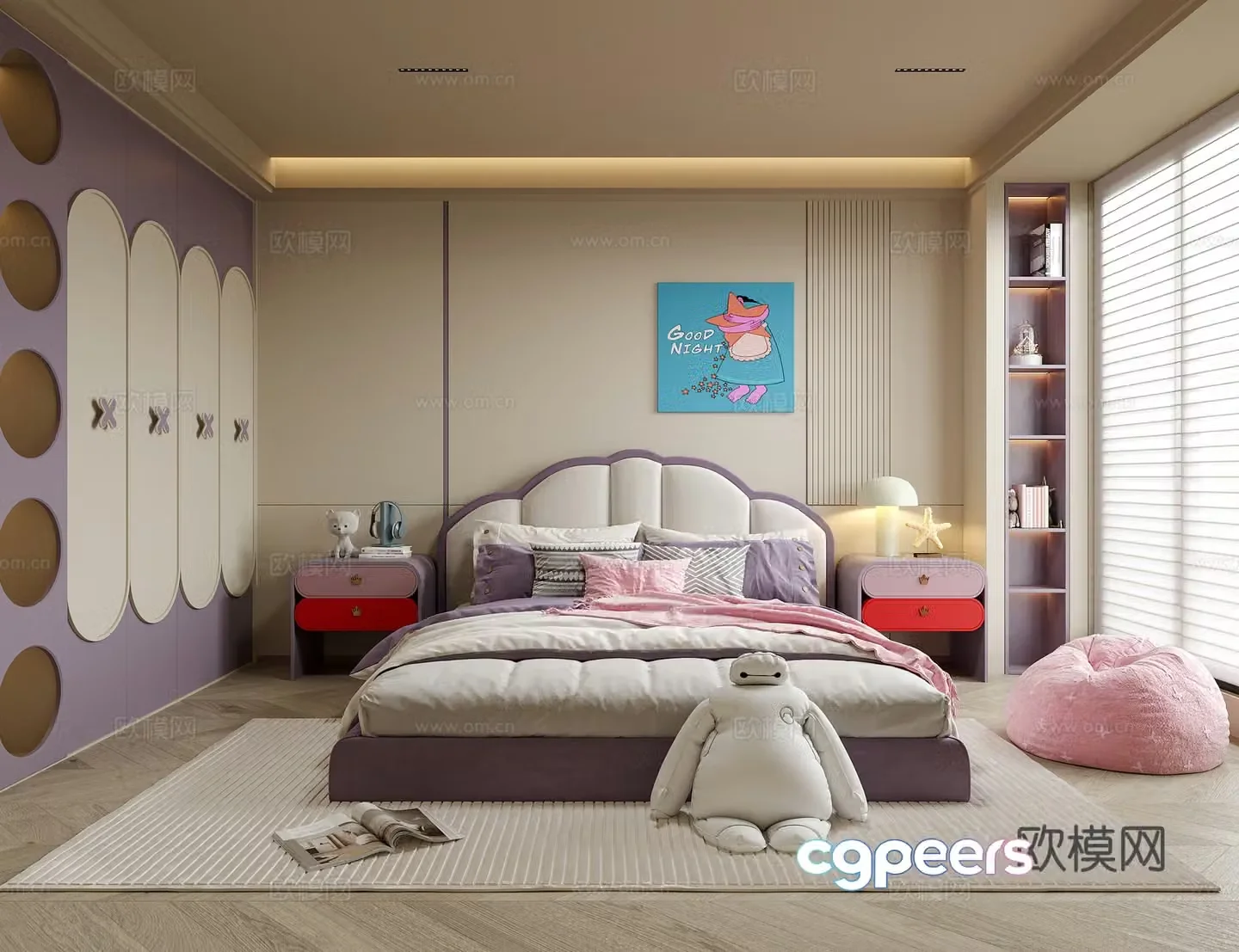 Modern girl room children’s room children’s bed nightstand children’s wardrobe 3d model