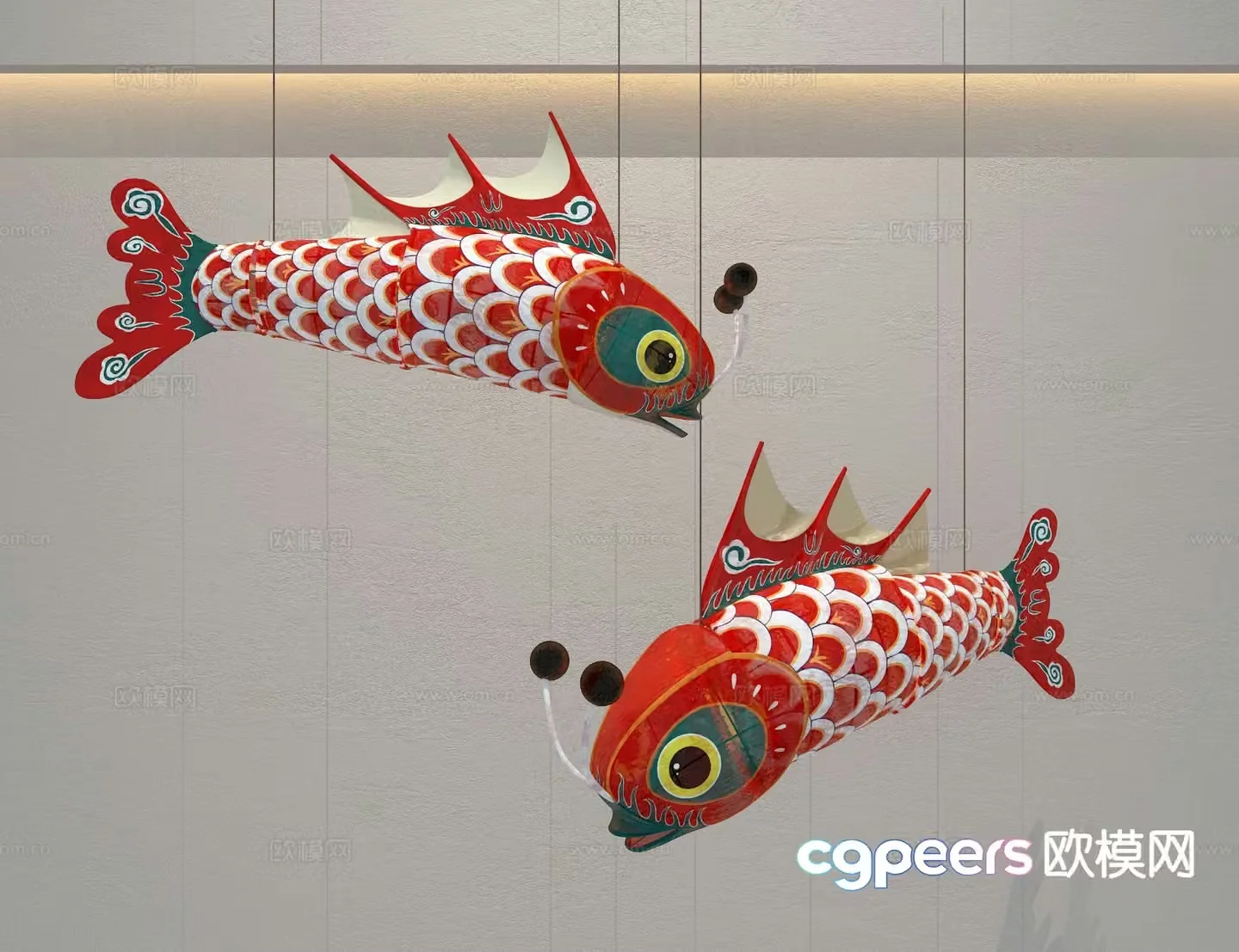 Chinese lantern fish carp lantern decorative lamp 3d model
